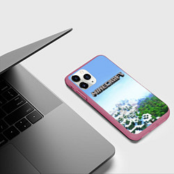 Чехол iPhone 11 Pro матовый Зимний пейзаж - Майнкрафт, цвет: 3D-малиновый — фото 2