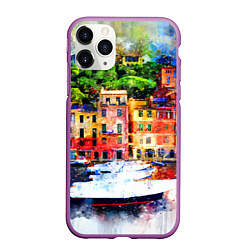 Чехол iPhone 11 Pro матовый Картина красочный город, цвет: 3D-фиолетовый