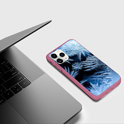 Чехол iPhone 11 Pro матовый Морозный узор на стекле, цвет: 3D-малиновый — фото 2