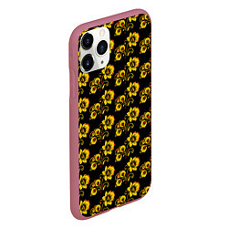 Чехол iPhone 11 Pro матовый Хохломская роспись цветы на чёрном фоне, цвет: 3D-малиновый — фото 2