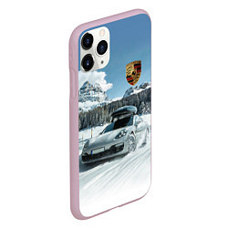 Чехол iPhone 11 Pro матовый Porsche on a mountain winter road, цвет: 3D-розовый — фото 2