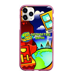 Чехол iPhone 11 Pro матовый Geometry dash world, цвет: 3D-малиновый