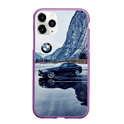 Чехол iPhone 11 Pro матовый БМВ у горного озера, цвет: 3D-фиолетовый