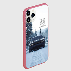 Чехол iPhone 11 Pro матовый Dodge in winter forest, цвет: 3D-малиновый — фото 2