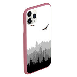 Чехол iPhone 11 Pro матовый Птицы над лесом, цвет: 3D-малиновый — фото 2