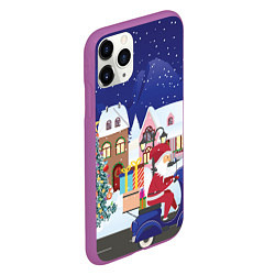 Чехол iPhone 11 Pro матовый Дед Мороз едет на скутере с подарками в Новогоднюю, цвет: 3D-фиолетовый — фото 2
