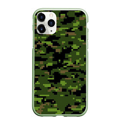Чехол iPhone 11 Pro матовый Камуфляж лесной пиксель, цвет: 3D-салатовый