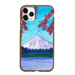 Чехол iPhone 11 Pro матовый Цветение сакуры Фудзияма, цвет: 3D-коричневый