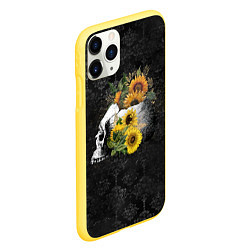 Чехол iPhone 11 Pro матовый Череп в подсолнухах, цвет: 3D-желтый — фото 2