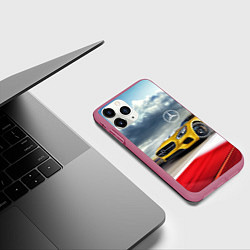 Чехол iPhone 11 Pro матовый Mercedes AMG V8 Biturbo на трассе, цвет: 3D-малиновый — фото 2