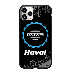 Чехол iPhone 11 Pro матовый Haval в стиле Top Gear со следами шин на фоне, цвет: 3D-черный
