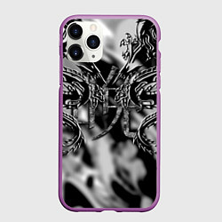 Чехол iPhone 11 Pro матовый Оттенки серого черные трайбл драконы татуировка, цвет: 3D-фиолетовый