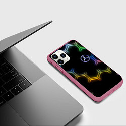 Чехол iPhone 11 Pro матовый Mercedes - neon pattern, цвет: 3D-малиновый — фото 2
