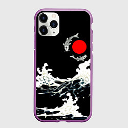 Чехол iPhone 11 Pro матовый Волны и рыбки, цвет: 3D-фиолетовый