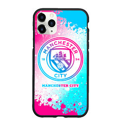 Чехол iPhone 11 Pro матовый Manchester City neon gradient style, цвет: 3D-черный