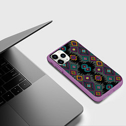Чехол iPhone 11 Pro матовый Орнамент ацтеков - текстура, цвет: 3D-фиолетовый — фото 2