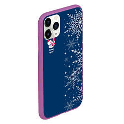 Чехол iPhone 11 Pro матовый Новогодние снеговики, цвет: 3D-фиолетовый — фото 2