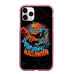 Чехол iPhone 11 Pro матовый Жуткий Хэллоуин Halloween, цвет: 3D-малиновый