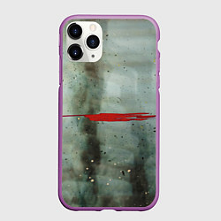 Чехол iPhone 11 Pro матовый Тёмно-зелёный абстрактный туман и красные краски, цвет: 3D-фиолетовый