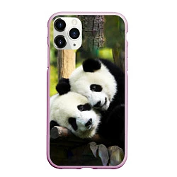 Чехол iPhone 11 Pro матовый Влюблённые панды, цвет: 3D-розовый