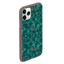 Чехол iPhone 11 Pro матовый Темный бирюзовый узор со звездами, цвет: 3D-коричневый — фото 2