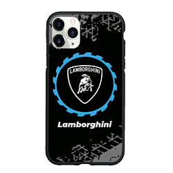 Чехол iPhone 11 Pro матовый Lamborghini в стиле Top Gear со следами шин на фон, цвет: 3D-черный