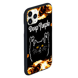 Чехол iPhone 11 Pro матовый Deep Purple рок кот и огонь, цвет: 3D-черный — фото 2