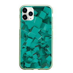 Чехол iPhone 11 Pro матовый Абстрактные сине-зелёные кубы, цвет: 3D-салатовый
