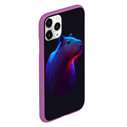 Чехол iPhone 11 Pro матовый Неоновая капибара на чёрном фоне, цвет: 3D-фиолетовый — фото 2