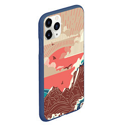 Чехол iPhone 11 Pro матовый Большие океанские волны и скалистый остров на зака, цвет: 3D-тёмно-синий — фото 2