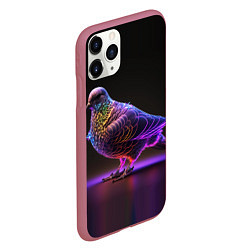 Чехол iPhone 11 Pro матовый Неоновый голубь, цвет: 3D-малиновый — фото 2