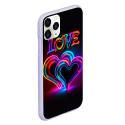Чехол iPhone 11 Pro матовый Love - неоновые сердца, цвет: 3D-светло-сиреневый — фото 2