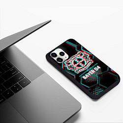 Чехол iPhone 11 Pro матовый Bayer 04 FC в стиле glitch на темном фоне, цвет: 3D-черный — фото 2