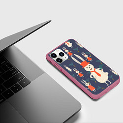 Чехол iPhone 11 Pro матовый Семья крольчат, цвет: 3D-малиновый — фото 2