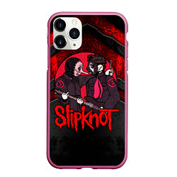 Чехол iPhone 11 Pro матовый Slipknot black and red, цвет: 3D-малиновый