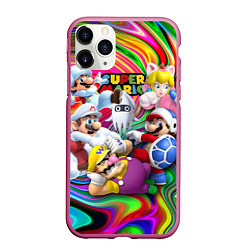 Чехол iPhone 11 Pro матовый Super Mario - Gaming aesthetics - Collage, цвет: 3D-малиновый