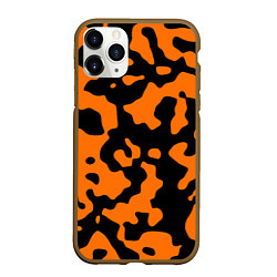 Чехол iPhone 11 Pro матовый Чёрные абстрактные пятна на оранжевом фоне, цвет: 3D-коричневый