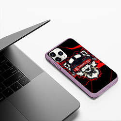 Чехол iPhone 11 Pro матовый Голова монстра в киберочках, цвет: 3D-сиреневый — фото 2