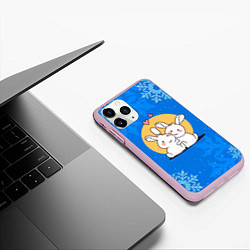 Чехол iPhone 11 Pro матовый Зайчики обнимаются, цвет: 3D-розовый — фото 2
