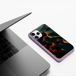Чехол iPhone 11 Pro матовый Абстрактная геометрия во тьме, цвет: 3D-сиреневый — фото 2