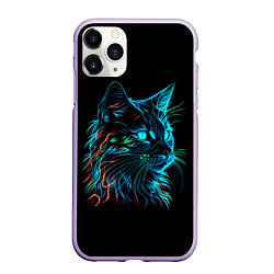 Чехол iPhone 11 Pro матовый Неоновый котик, цвет: 3D-светло-сиреневый