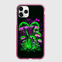 Чехол iPhone 11 Pro матовый Фантастические кислотные грибы, цвет: 3D-малиновый