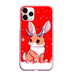Чехол iPhone 11 Pro матовый Кролик олень - кролик с рожками, цвет: 3D-розовый