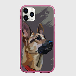 Чехол iPhone 11 Pro матовый Голова немецкой овчарки, цвет: 3D-малиновый