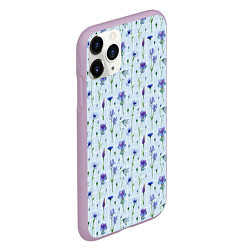 Чехол iPhone 11 Pro матовый Синие и фиолетовые цветы на голубой клетке, цвет: 3D-сиреневый — фото 2