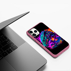 Чехол iPhone 11 Pro матовый Дракон и девушка - поп арт, цвет: 3D-малиновый — фото 2