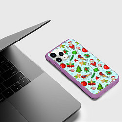 Чехол iPhone 11 Pro матовый Новогодний паттерн, цвет: 3D-фиолетовый — фото 2