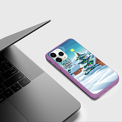 Чехол iPhone 11 Pro матовый Новогодние избушки, цвет: 3D-фиолетовый — фото 2