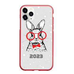 Чехол iPhone 11 Pro матовый Снегопад и кролик 2023, цвет: 3D-красный