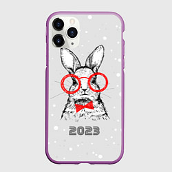 Чехол iPhone 11 Pro матовый Снегопад и кролик 2023, цвет: 3D-фиолетовый